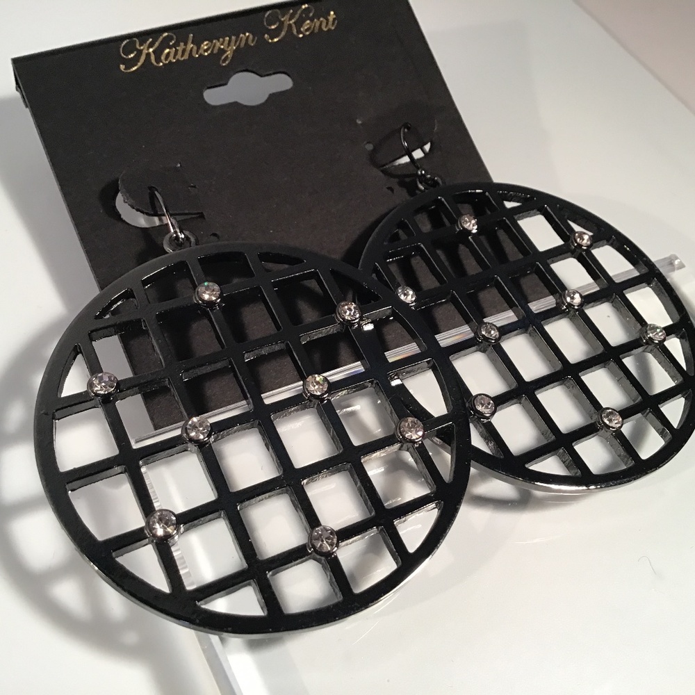 Earrings - Modern Black Round Open Grid - Katheryn Kent